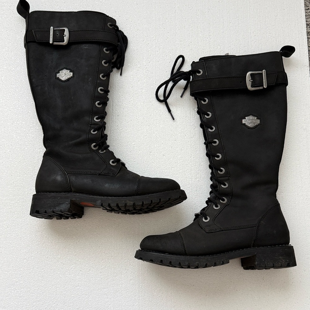 Harley-Davidson Savannah 14" Lace Up Black Leather Riding Boots SIze 7.5